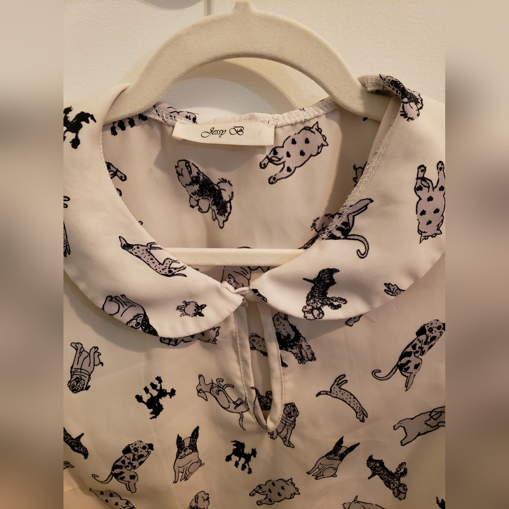 Adorable Modcloth Dog Print Collared Blouse (Sz M, Black/white)
